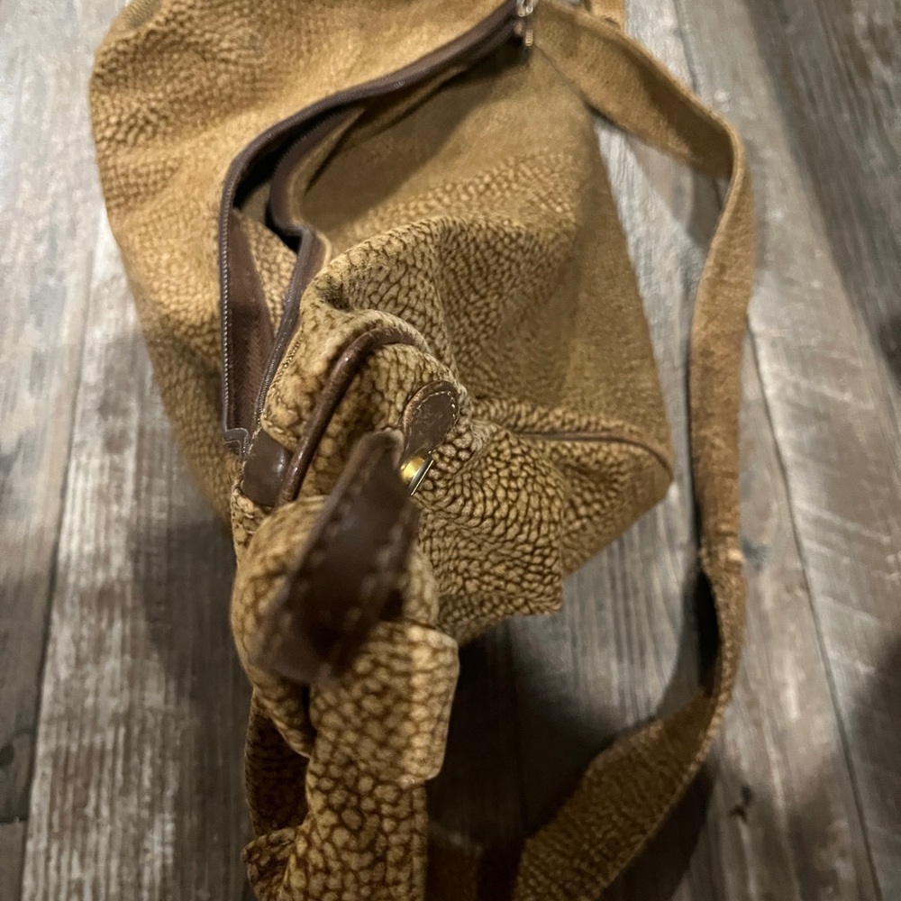 Vintage Borbonese OP Shoulder Bag Brown Made in Italy Textured Leather Trim Bag - Picture 3 of 12